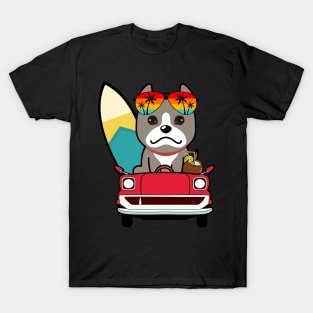 Cute grey dog driving to the beach T-Shirt